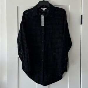 Steve Madden Black Textured Button-Up Shirt XS